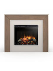 ZUNI - Camino Elettrico Riscaldante Da Pavimento Autoportante a LED - 28" - 130,2 x 110 x 27,5  - Cashmere - Rovere