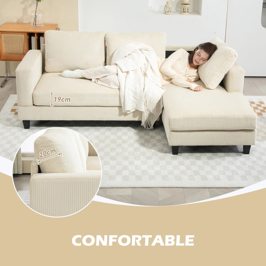Divano Angolare 3 Posti con Chaise Longue ¨C Zephmum ¨C Velluto Antimacchia Beige 214 cm