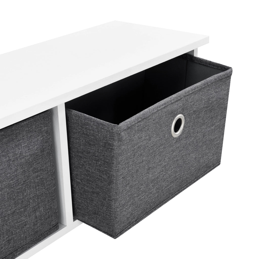 Appendiabiti da Parete con 5 Ganci, Piano di Appoggio e 3 Scatole Portaoggetti - Attaccapanni da Muro (AxLaxP) 30x100x20 cm Struttura Bianca + 3 Contenitori in Tessuto Grigio