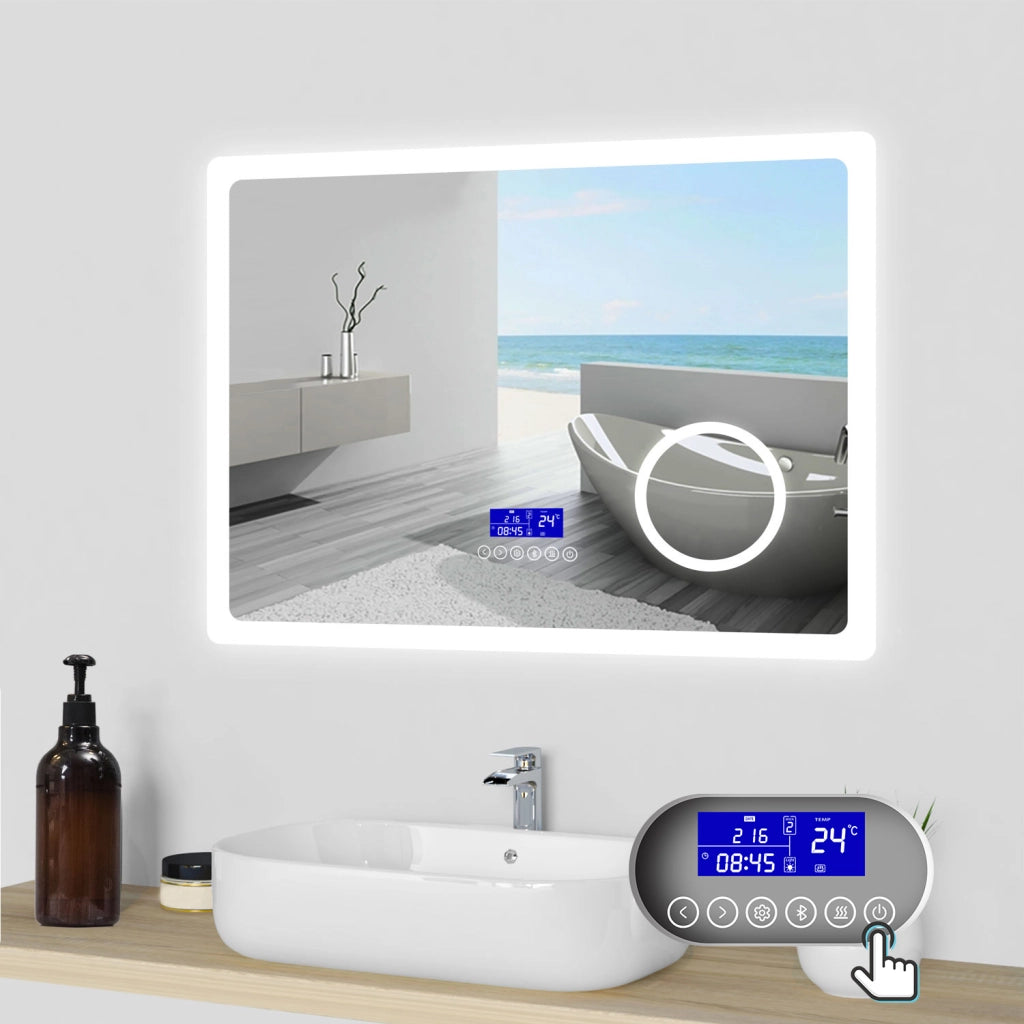 Aica Specchio da bagno bluetooth 80x60cm con antiappannamento + dimmerabile + 3 colori + ingrandimento 3X