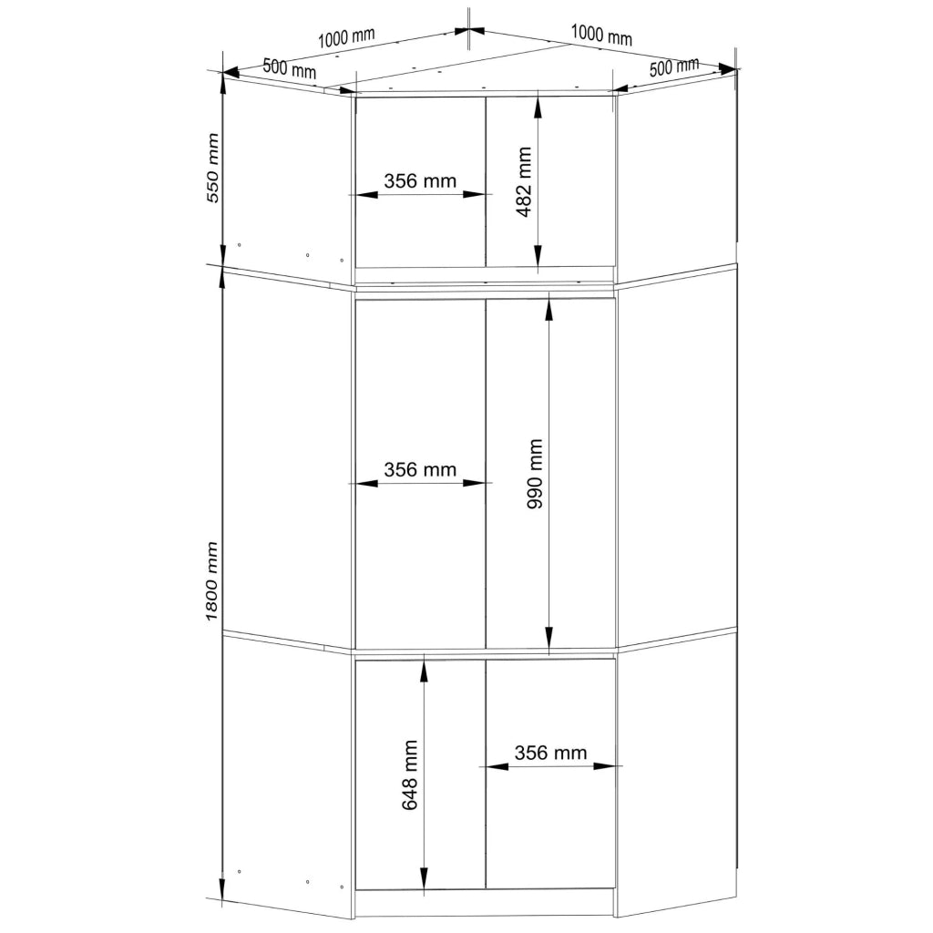 Armadio ad angolo AKORD S100 Bianca 100 cm 4 ante 100x50x180 cm