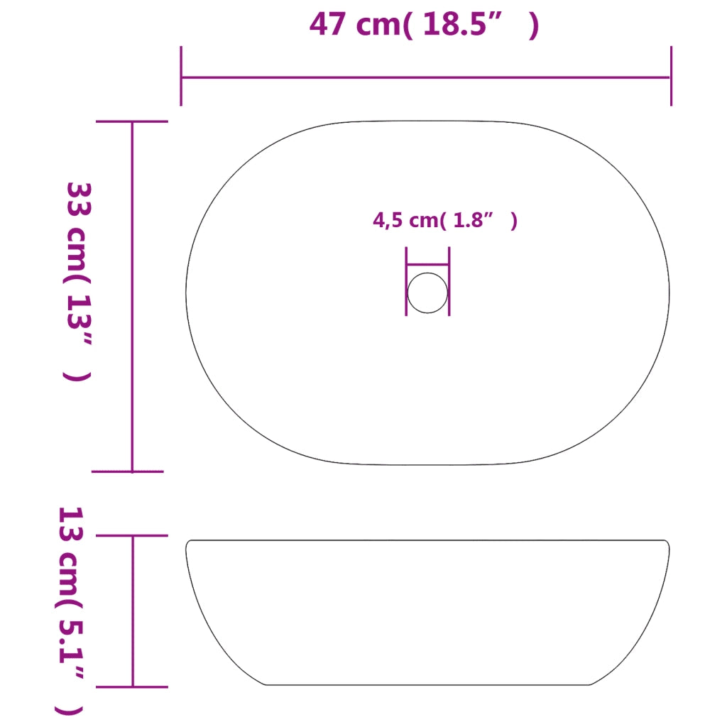 Lavabo da Appoggio Nero e Blu Ovale 47x33x13 cm Ceramica CFW8016953