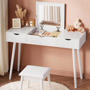 EUGAD Toeletta da Trucco con Specchio Pieghevole, Tavolo da Toeletta con Sgabello ben Imbottito, Scrivania con 2 Cassetti, Moderno, Legno, Bianco, 100x40x75 cm