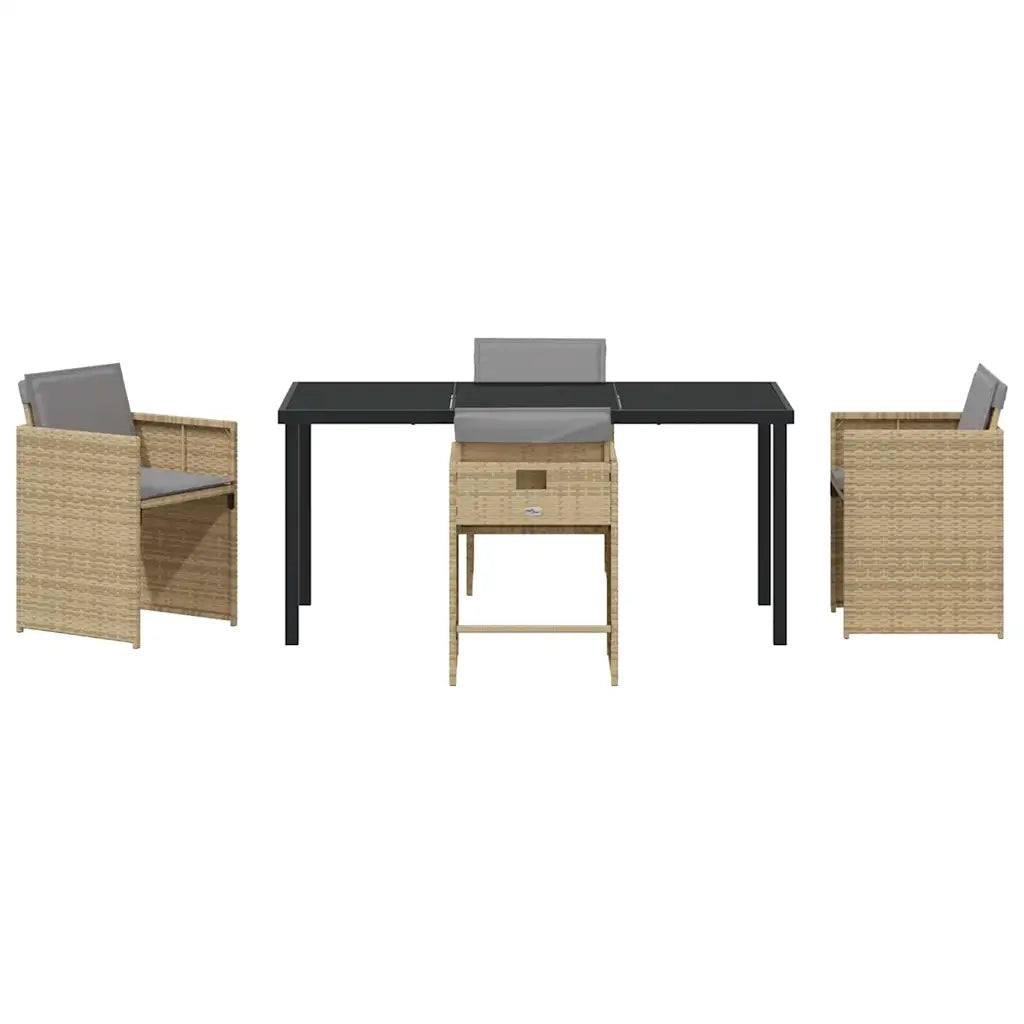 Set da Pranzo per Giardino con cuscino 5 pcs Beige polyrattan 3379998