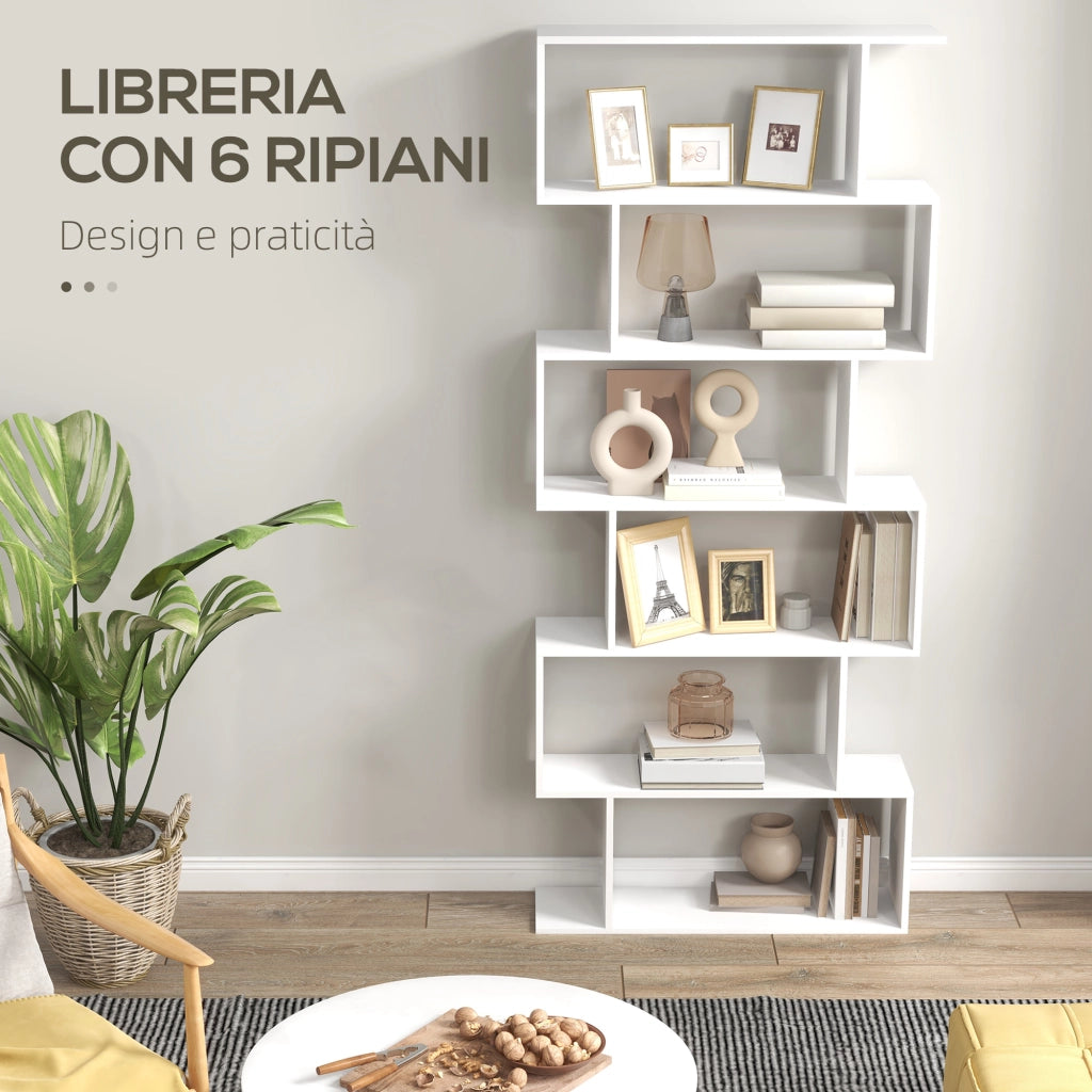 Libreria Scaffale 6 Ripiani in Legno Design Moderno ¨C zephmum ¨C Bianco 80x23x192
