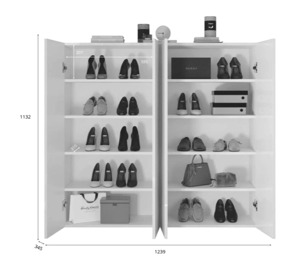 Mobile Portascarpe Cono, Scarpiera 8 Ripiani, 126x35x116h cm Bianco Lucido