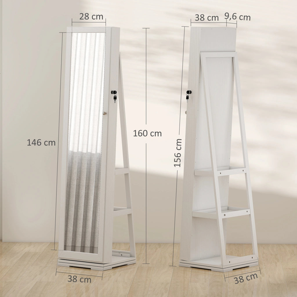 Cassettiera Organizzatrice Gioielli con Specchio e Chiusura ¨C Zephmum ¨C 38x38x160 cm Bianco Veteato