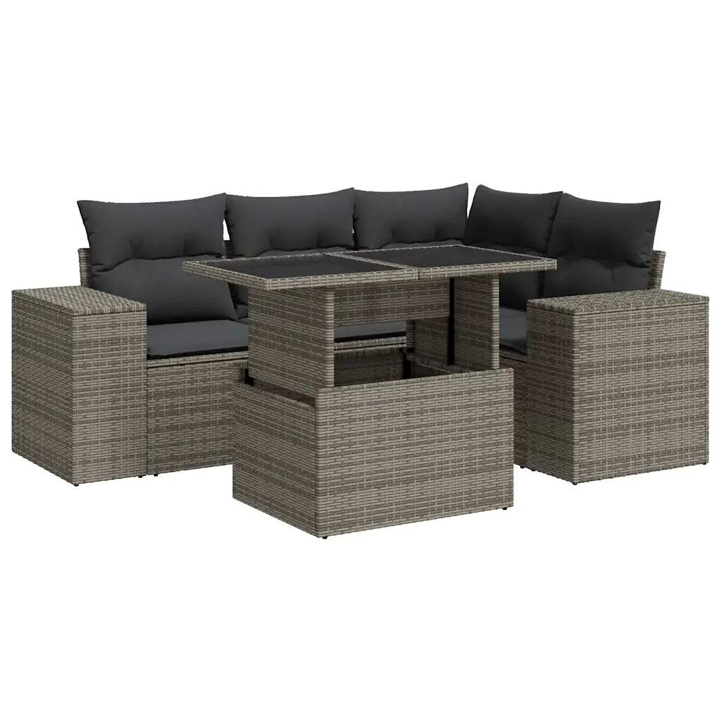 Set Divano da Giardino 5 pz con Cuscini Grigio in Polyrattan 3326791