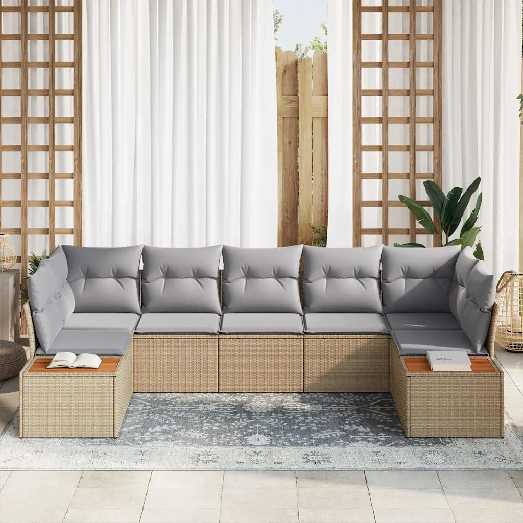 Set Divano da Giardino 7 pcs Beige e Grigio Chiaro Polyrattan 3356830