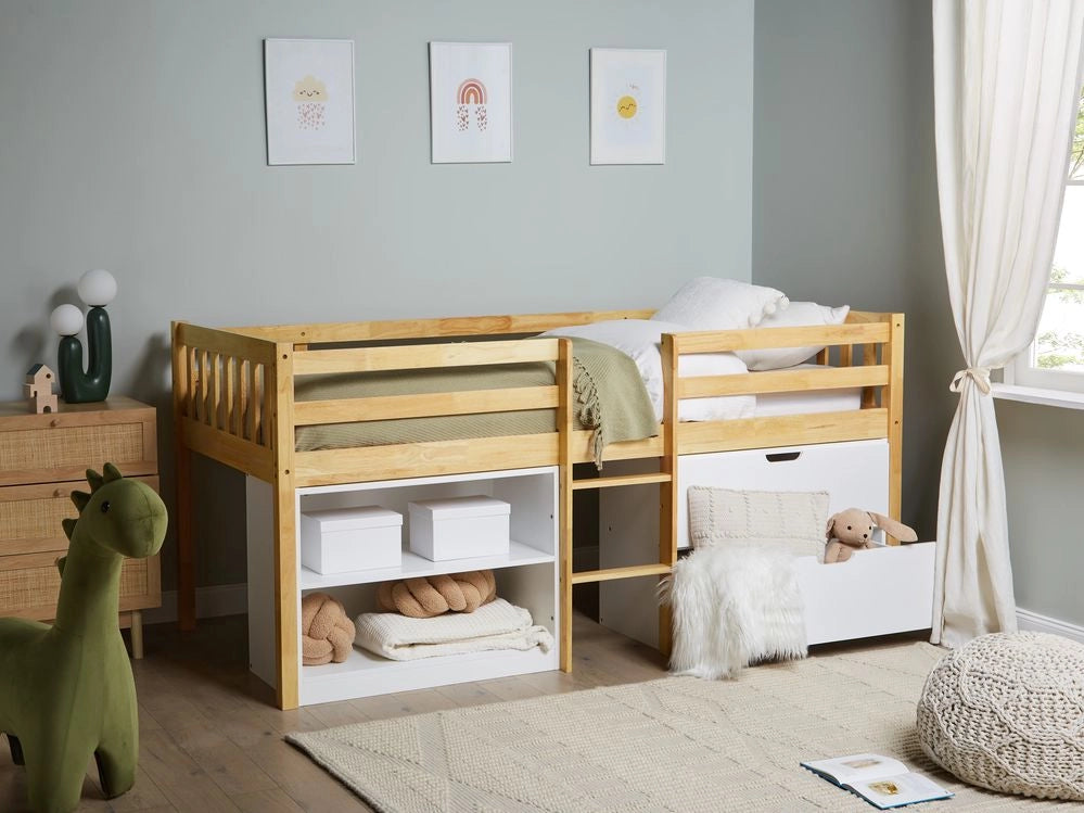 Letto per bambini in marrone chiaro UE misura singola 90 x 200 cm con telaio a doghe cassetti e ripiani letto per bambini piccoli