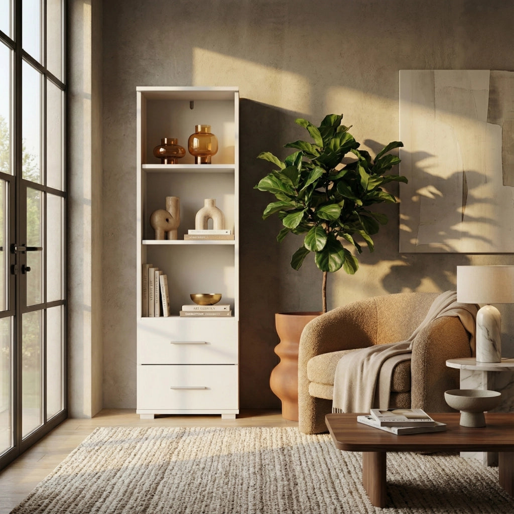 Libreria FAUSKE - 2 Cassetti - Bianco - Larghezza 40 cm, Altezza 130 cm, Profondit? 34 cm