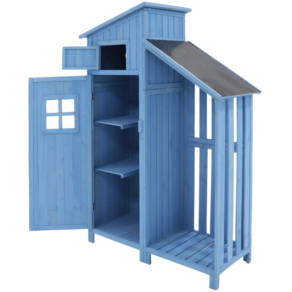 Armadio da giardino Capanno da giardino Armadio da giardino; Spessore Larghe: 124x46 cm; Altezza LarghXLarghezza: 124x46x174cm; adatto anche per piccoli giardini; Blu; (Capanna di legno; 1 pezzo; Casa da giardino)