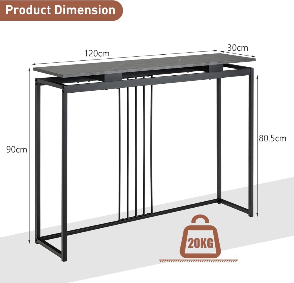 Tavolo Consolle da Divano, Struttura Stabile in Ferro, Tavolo da Ingresso, Salvaspazio per Soggiorno, Salotto, Ingresso, Assemblaggio Facile, 120 x 30 x 90 cm
