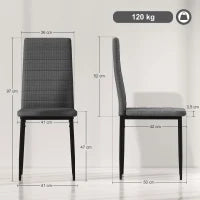 Set di 6 Sedie da Pranzo Moderne Rivestite in Tessuto Effetto Lino con Schienale Alto e Gambe in Metallo 41x50x97 cm Grigio