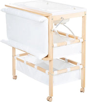 Combinazione di lettiera pieghevole con vasca in legno naturale, inclusa la coperta per il lettino bianca - Vasca per Bambini