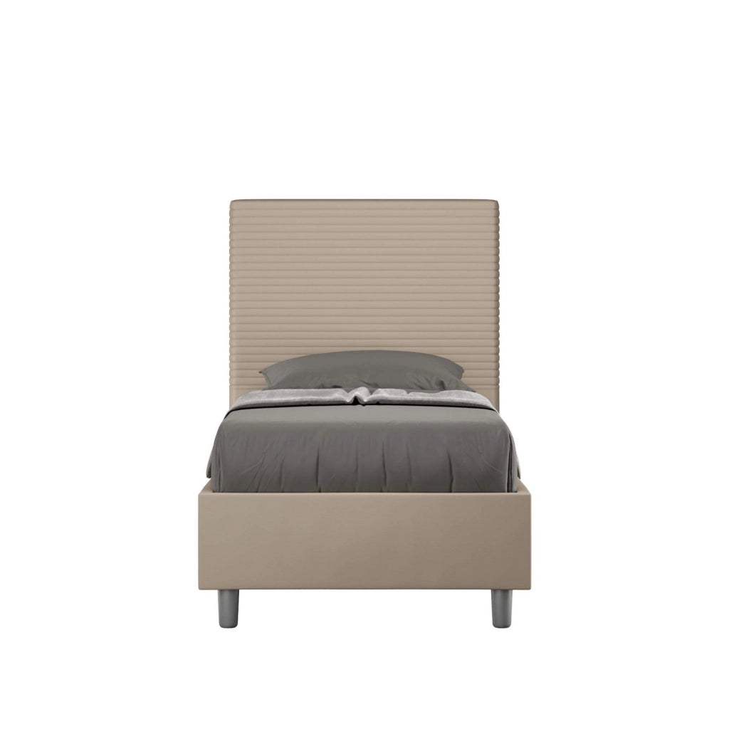 Letto singolo contenitore imbottito 90x210 similpelle tortora Focus