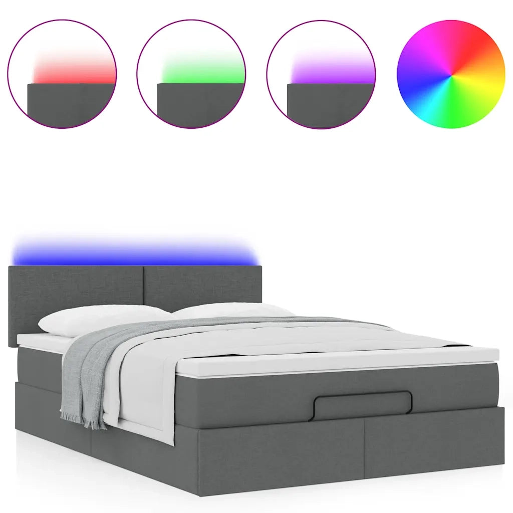 Pouf Letto con Materasso e LED Grigio Scuro 140x200 cm