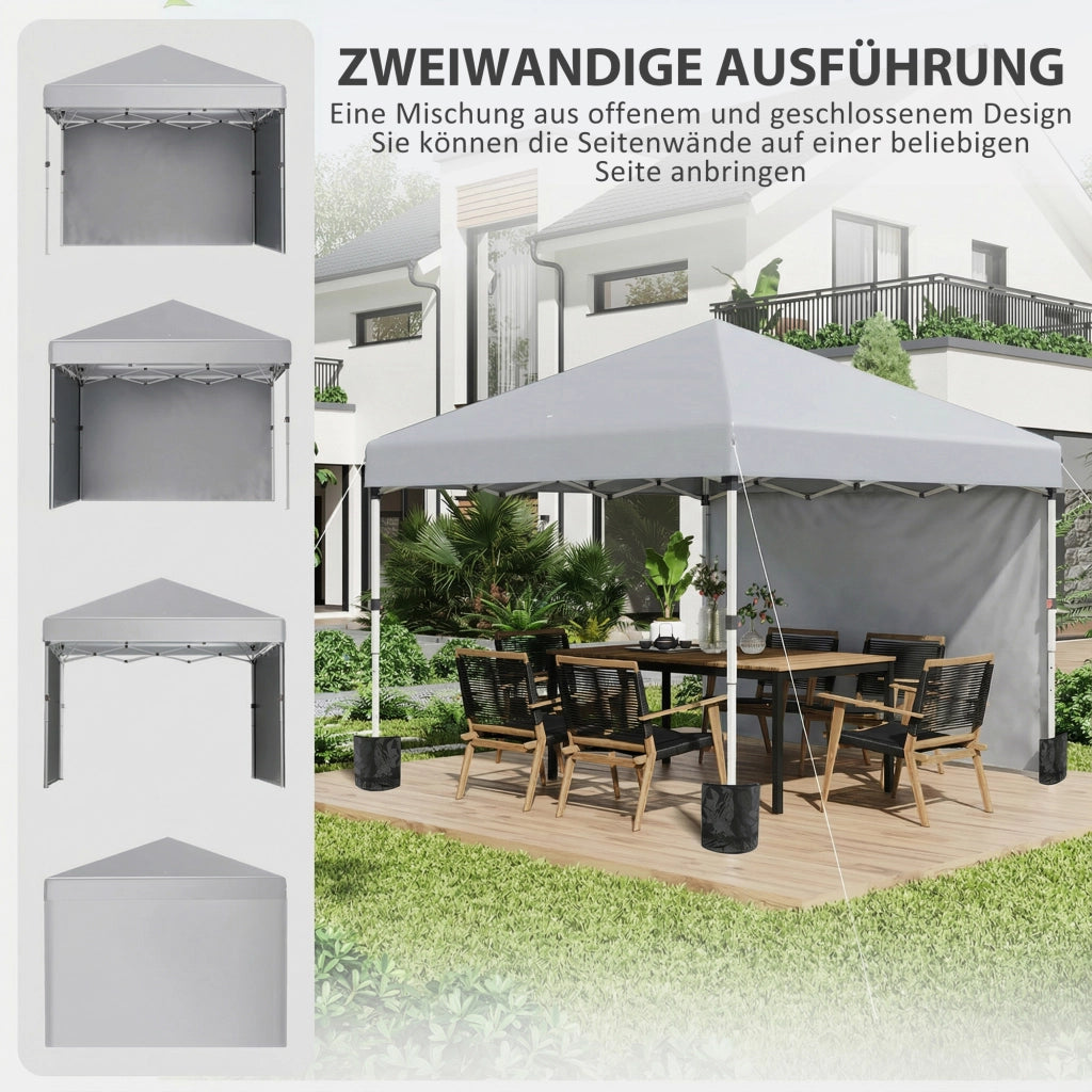 Gazebo; due pareti laterali; borsa da trasporto; struttura in acciaio; grigio chiaro; 3 x 3 x 2;7 m