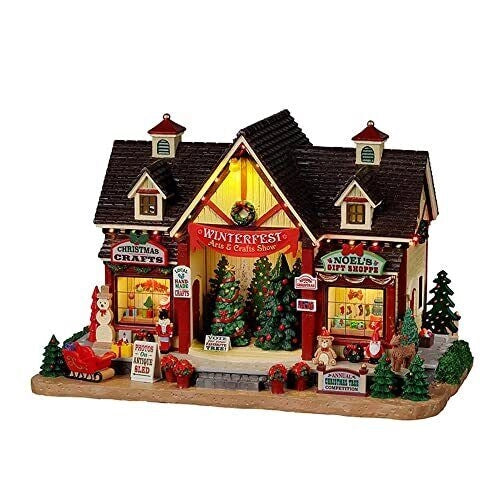 Lemax 25865-UK Caddington Village Edificio Natalizio Illuminato Winterfest Arts and Crafts Show con Illuminazione Interna ed Esterna Alimentazione 4.5V Adattatore Incluso colore Multicolore