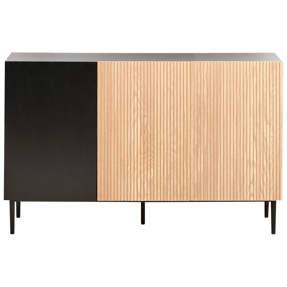 Credenza moderna a 3 ante in MDF legno chiaro e nero a coste stile moderno