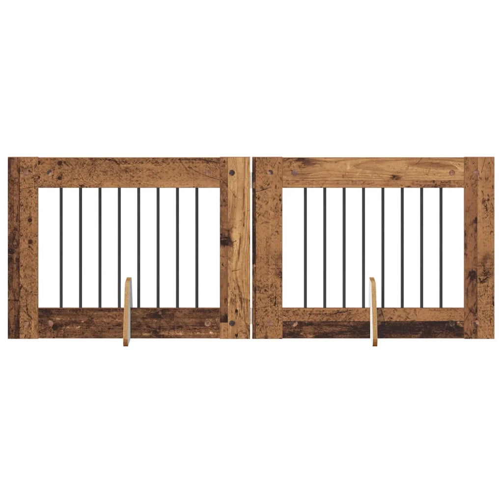 Cancello per cani con supporti 2 pcs Legno antico 80 x 60 cm