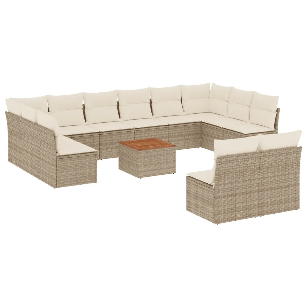 Set Divano da Giardino 13 pz con Cuscini Beige in Polyrattan 3256226
