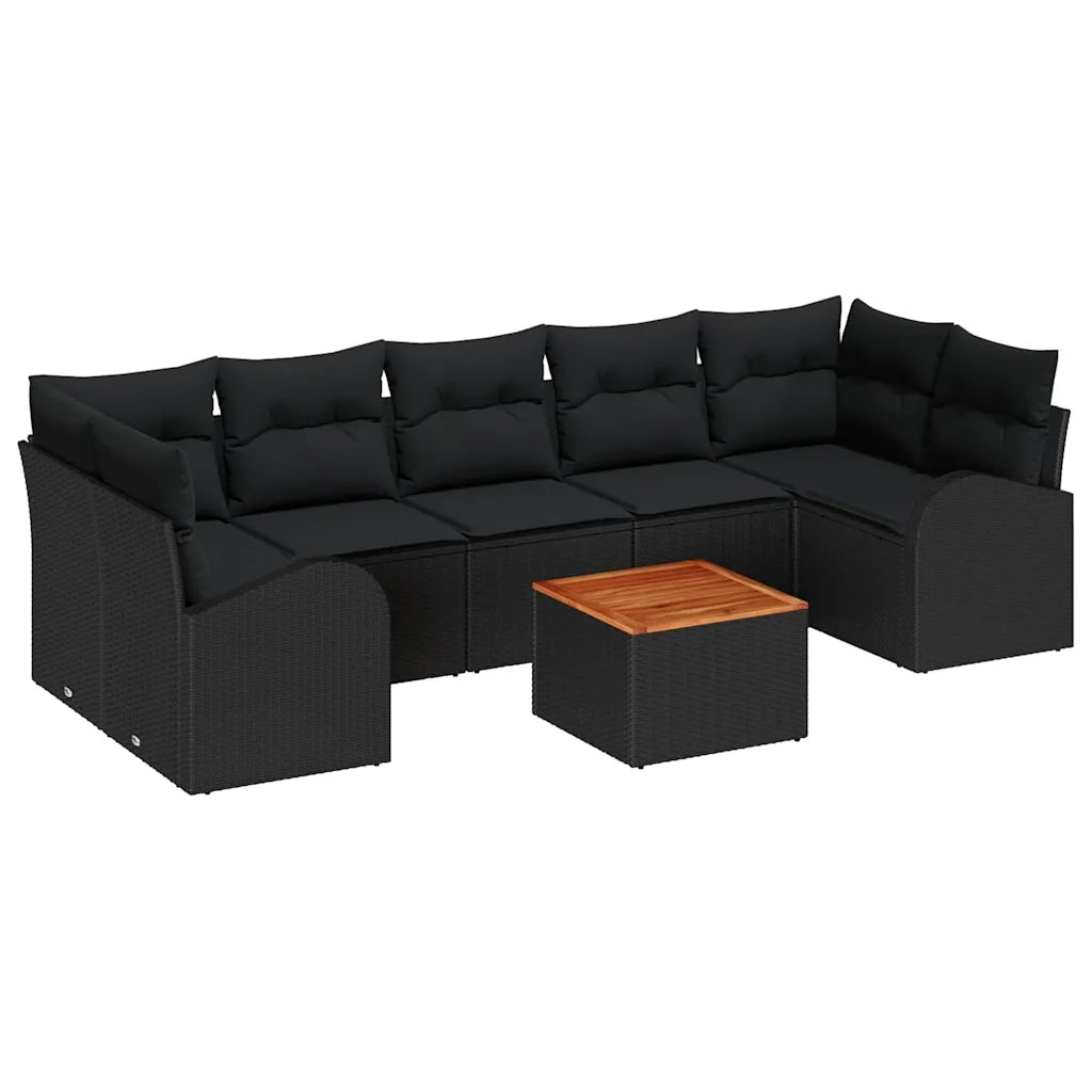 Set Divano da Giardino con cuscino 8 pcs Nero polyrattan