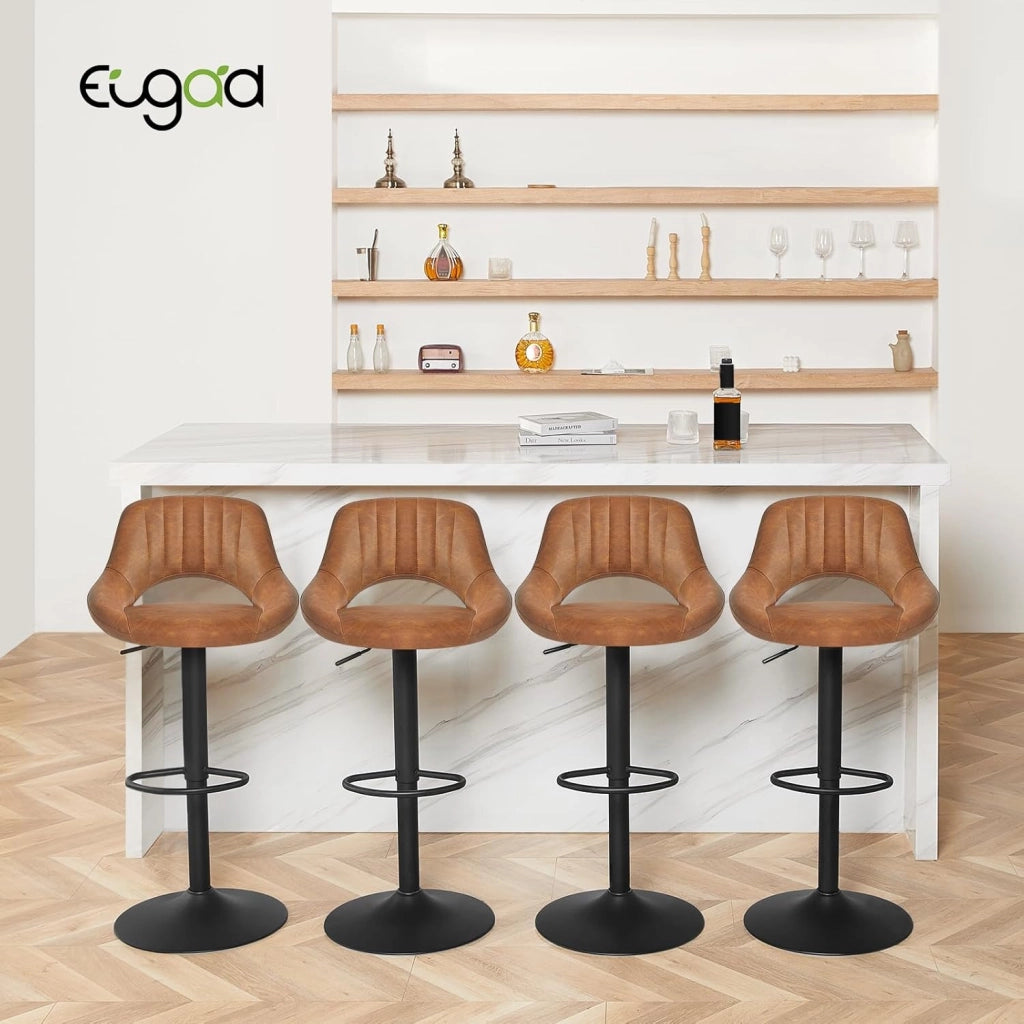 2x Sgabelli da Bar Cucina Sedia Alta da Sala Pranzo in Simipelle Regolabile e Girevole a 360° con Schienale Poggiapiedi Marrone 0667BY-2