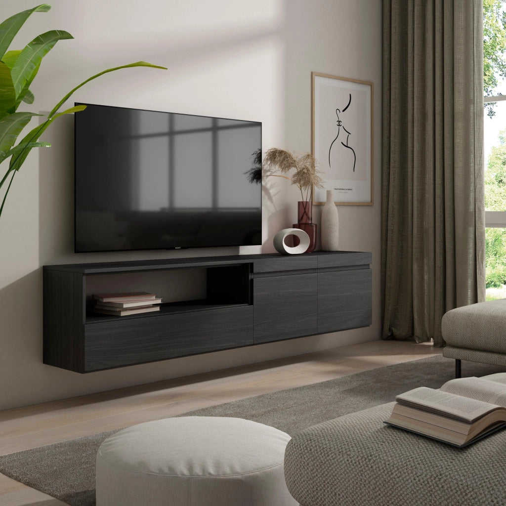 Mobile TV, 200x35x45cm, soggiorno, Per TV fino a 80", da appendere, Nero RF2180