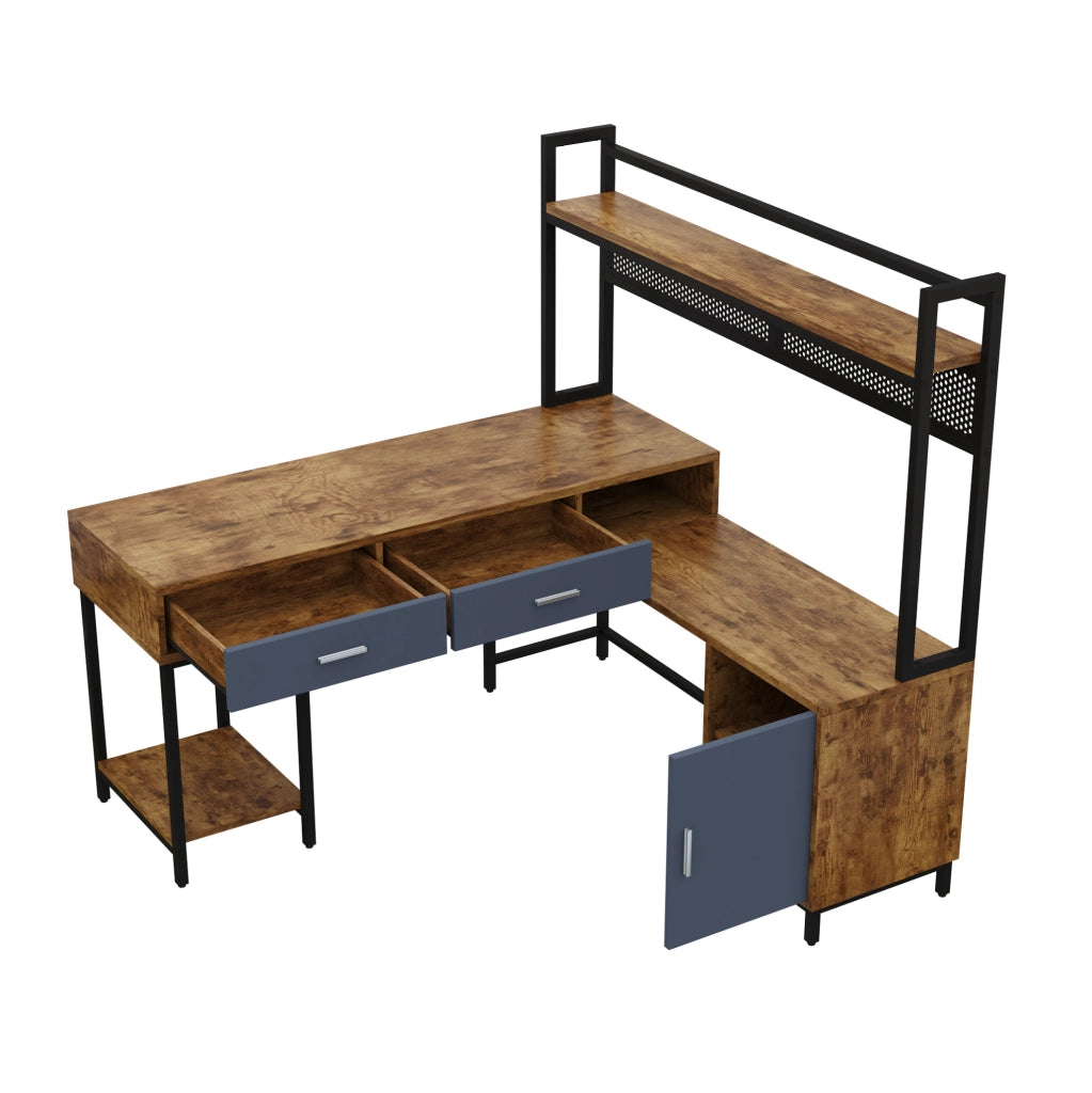Scrivania angolare industriale 140x140 cm con contenitore