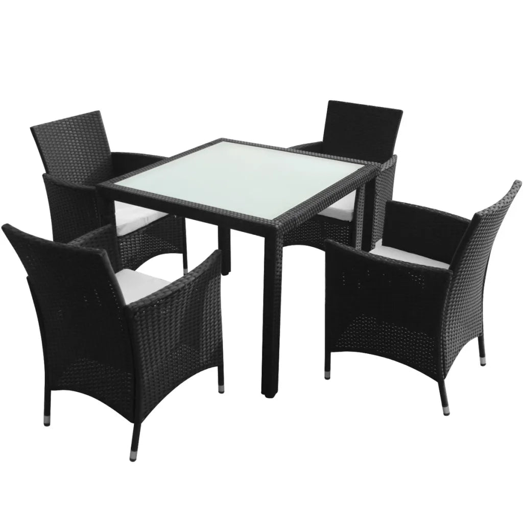 Set da Pranzo da Giardino 5 pz | Set Salotto da Giardino con Cuscini in Polyrattan Nero