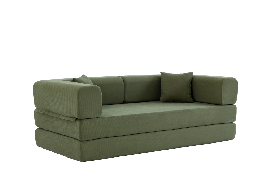 Divano Letto Pieghevole con Cuscino Cilindrico ¨C Xylo ¨C Verde, Velluto a Coste