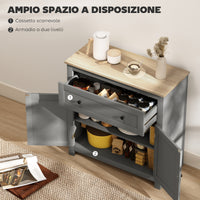 Credenza Cucina Bassa 78.5x35x80 cm con Cassetto e Armadietto in Legno Grigio