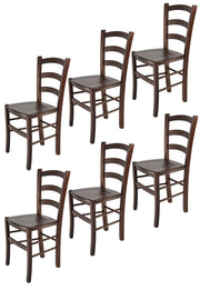 Set 6 Sedie Venice Tommychairs, robusta struttura in legno di faggio verniciata in noce e seduta in legno
