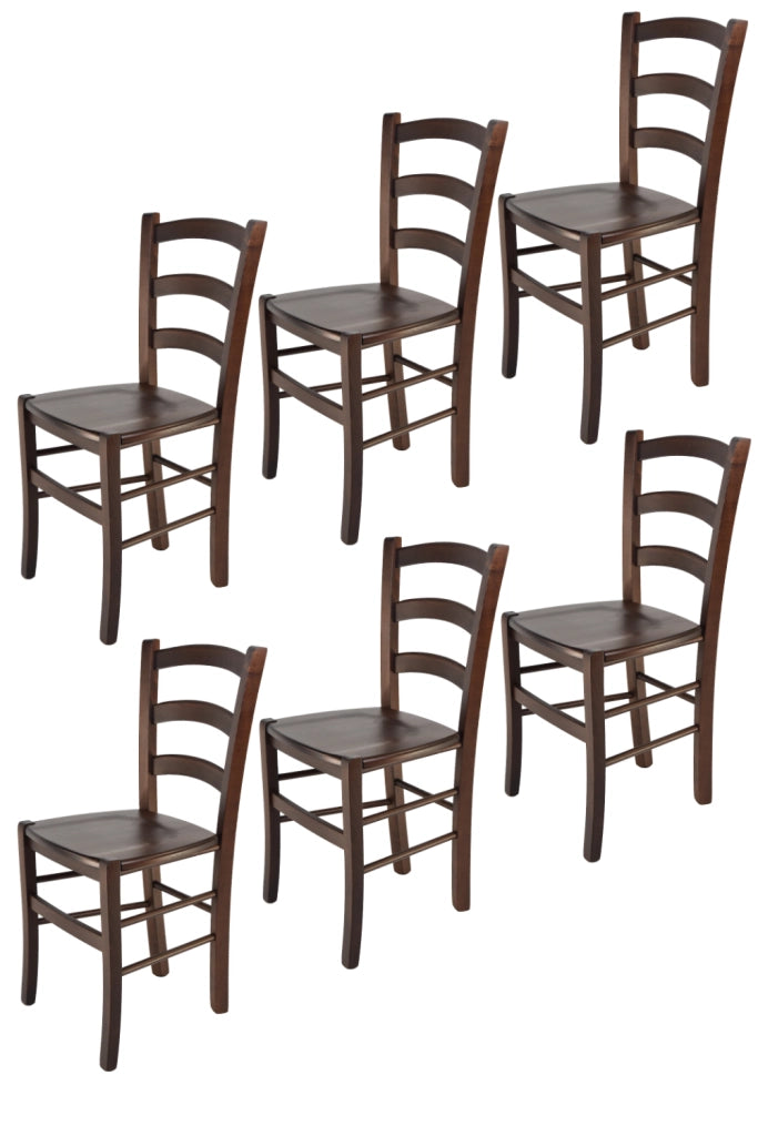 Set 6 Sedie Venice Tommychairs, robusta struttura in legno di faggio verniciata in noce e seduta in legno