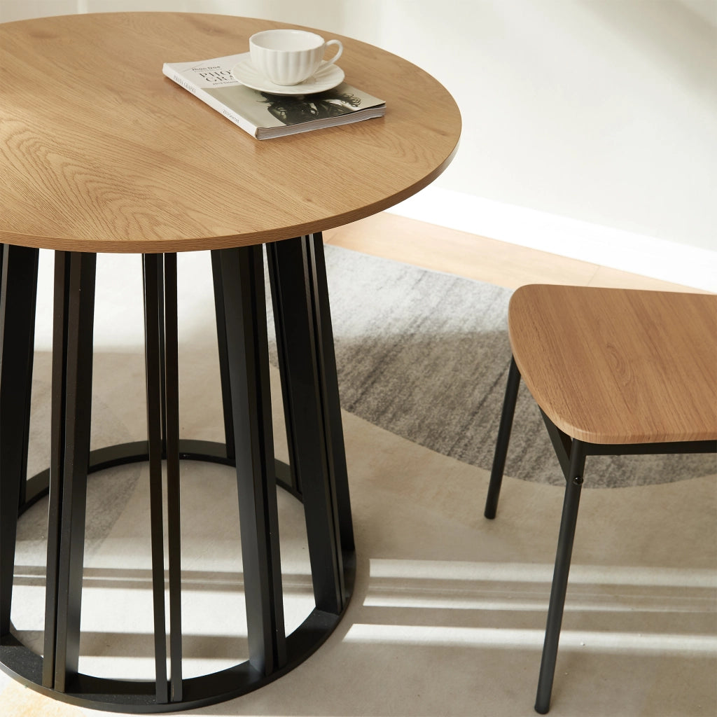 Tavolo Rotondo Lensuu da Pranzo (AxØ) 76 x 80 cm - Effetto Rovere/Nero [en.casa]