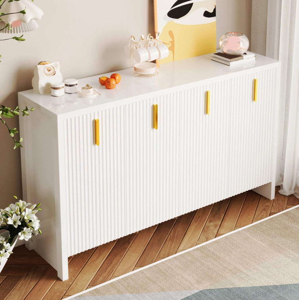 Credenza 140x38x80 cm con ripiani regolabili e 4 ante in pannello truciolare bianco
