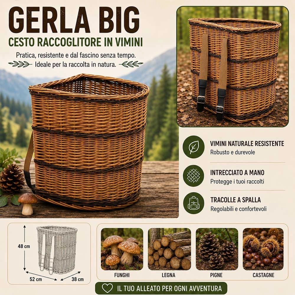 Cesto raccoglitore in vimini Gerla Big con tracolle 52 x 38 x h 48 cm