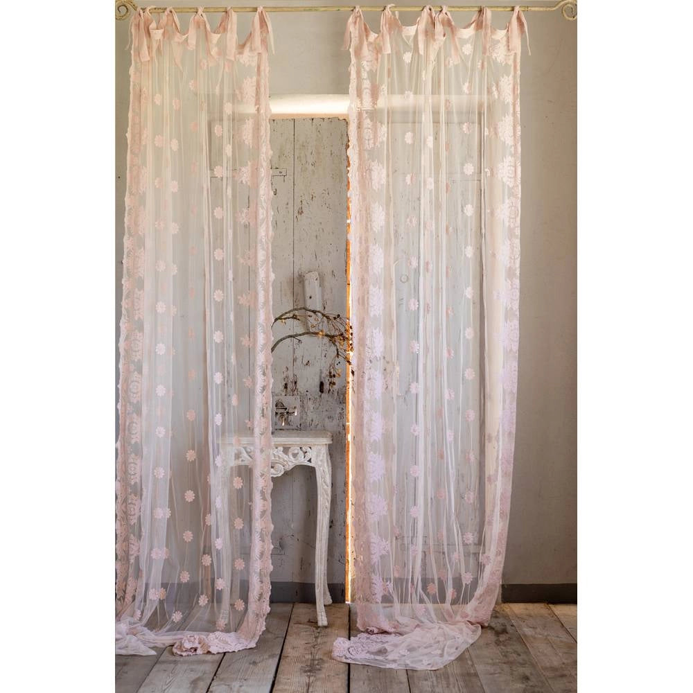 Tenda Ricamata con Lacci Shabby Chic Rosa Dentelle Blanc Mariclò