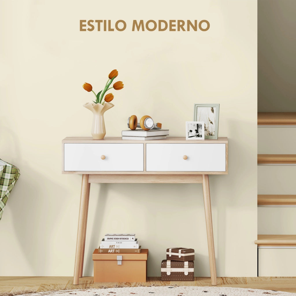 Tavolo Consolle Moderno con 2 Cassetti ¨C Zephmum ¨C Robe e Bianco 86x35x75 cm