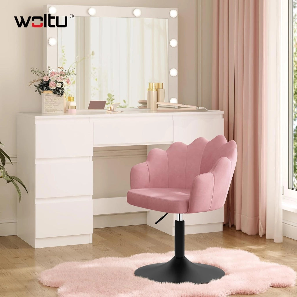 Sedia da Trucco, Poltrona Girevole in Velluto, Regolabile in Altezza per Camera da Letto, Soggiorno, Rosa