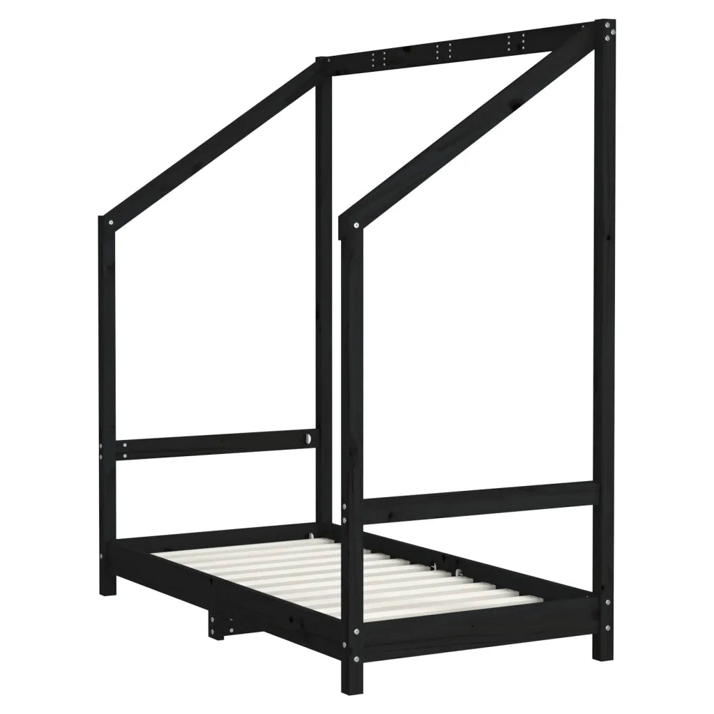 Giroletto per Bambini | Letto Infantile | Lettino Nero 70x140 cm in Legno Massello di Pino