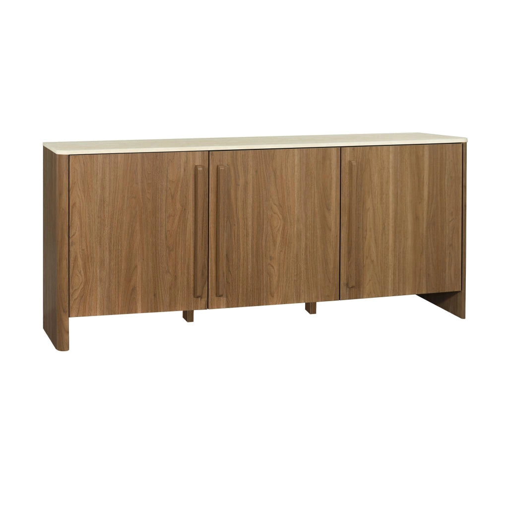 Credenza effetto legno e travertino a 3 ante, 160 cm, noce