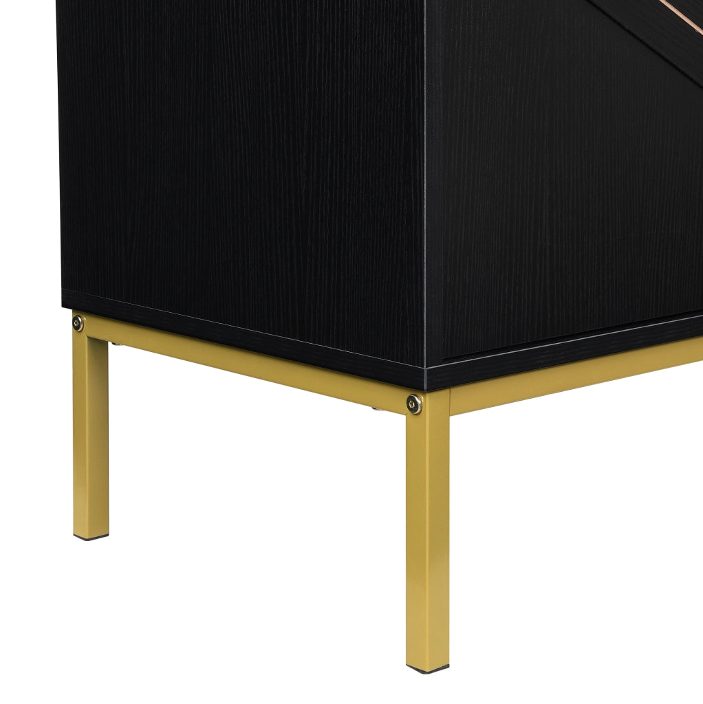 Sideboard moderno nero e oro in MDF con 4 porte e ripiani regolabili, 160x40x80,5 cm