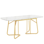Tavolo da pranzo allungabile con piano effetto marmo bianco e gambe in metallo dorato; in MDF; per sala da pranzo