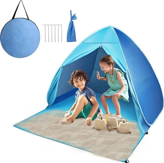 Ombrellone da spiaggia con protezione UV, apertura a tenda e chiusura a zip, per 2-3 persone, trasportabile, per esterno, per famiglie, bambini, per campeggio, giardino