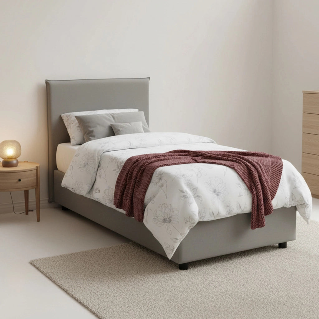 Letto singolo Shana, Letto contenitore con rivestimento in tessuto, Made in Italy, Apertura frontale, adatto per materasso cm 80x200, Grigio