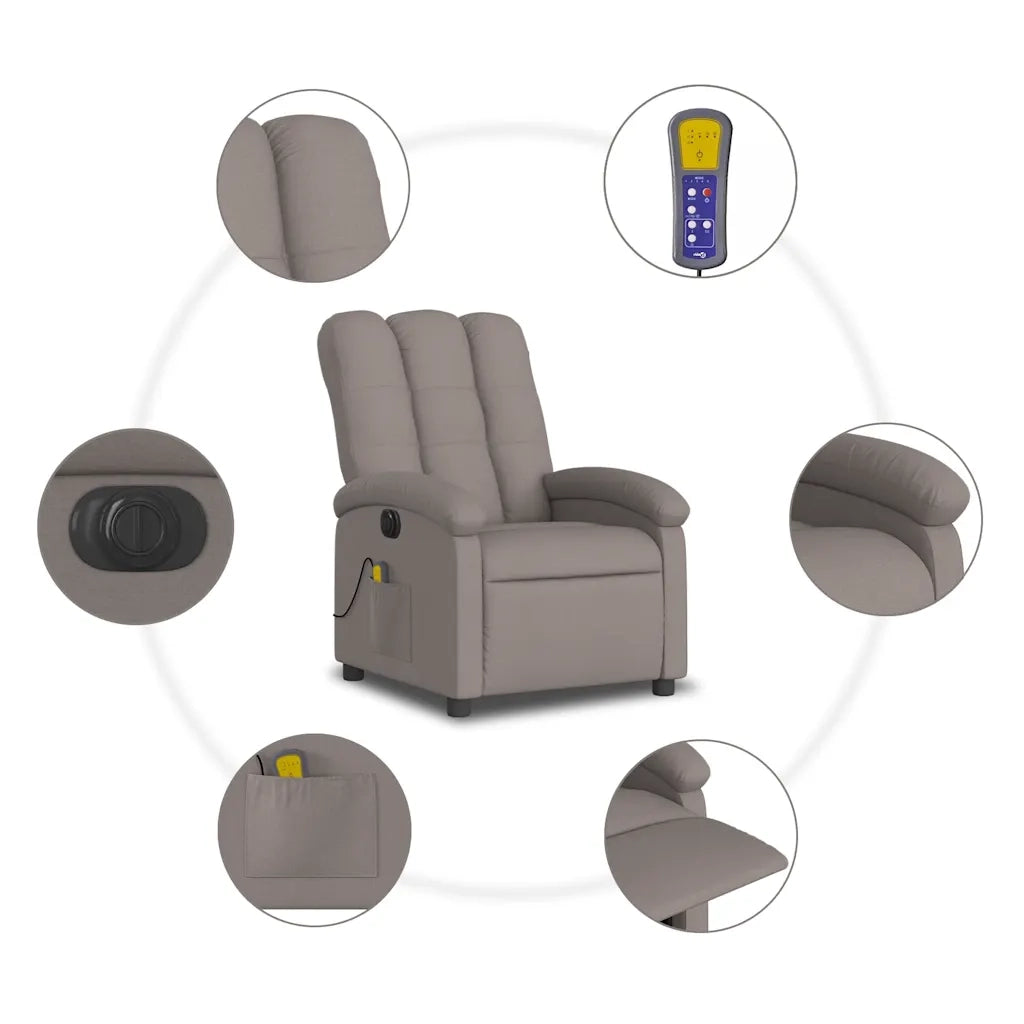 Poltrona Massaggiante | Sedia Relax Reclinabile Elettrica Tortora in Tessuto