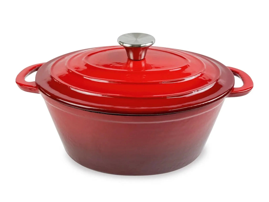 Casseruola ovale 2 man. in ghisa c/cop. rosso 21x27 cm