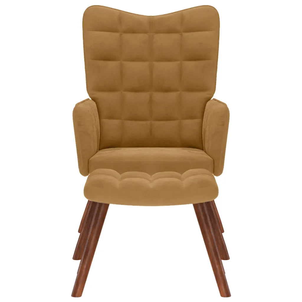 Divano Sedia-Poltrona Relax con Poggiapiedi Marrone in Velluto 466856
